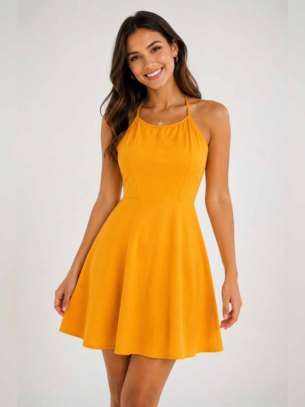 SHEIN Mustard Yellow Halter Dress Size Medium